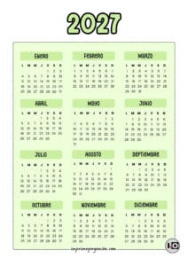 Calendario Anual 2027 Verde