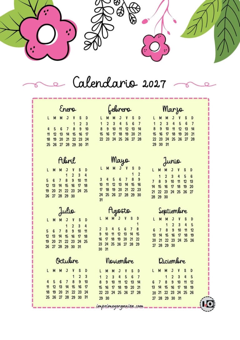 Calendario anual 2027 cute flowers fucsia