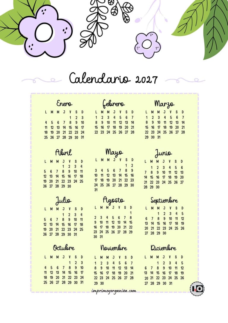 Calendario anual 2027 cute flowers lila