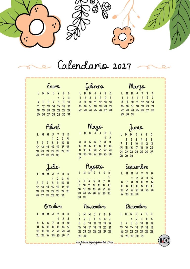 Calendario anual 2027 cute flowers naranja