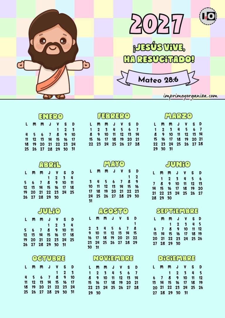 Calendario anual 2027 versículo Jesús vive