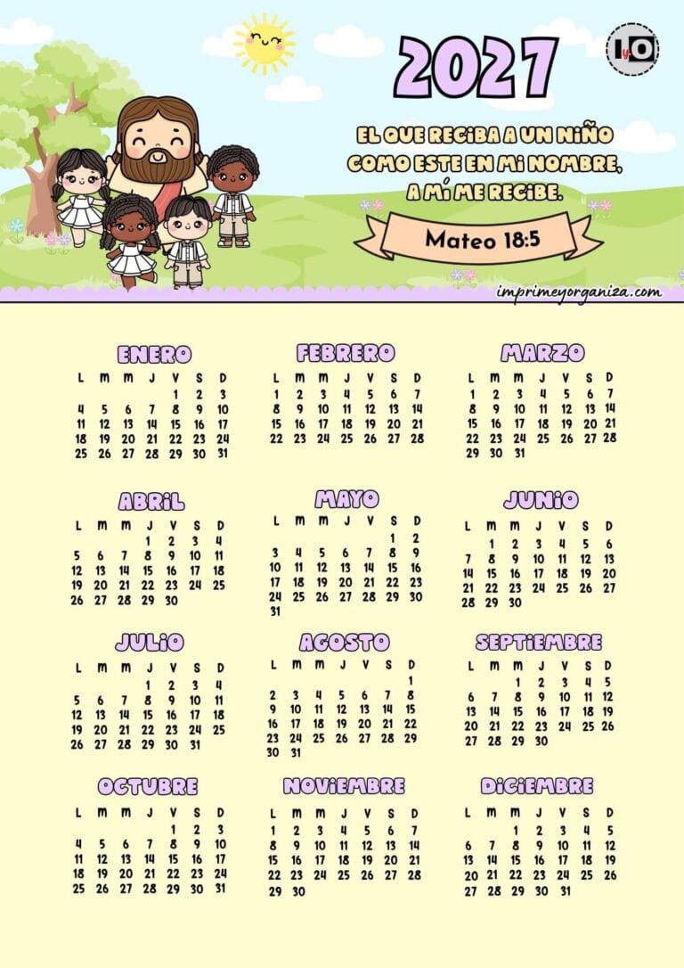 Calendario anual 2027 versículo amarillo