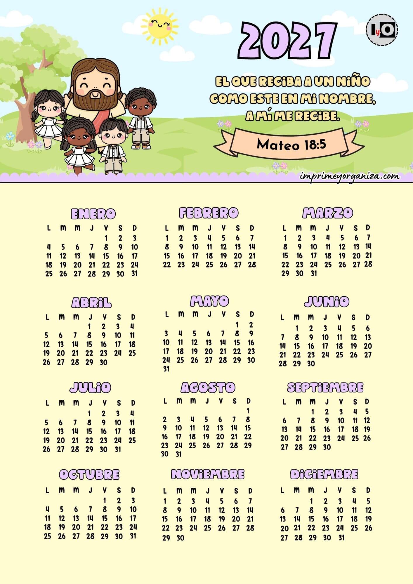 Calendario anual 2027 versículo amarillo