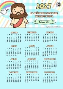 Calendario anual 2027 versículo azul