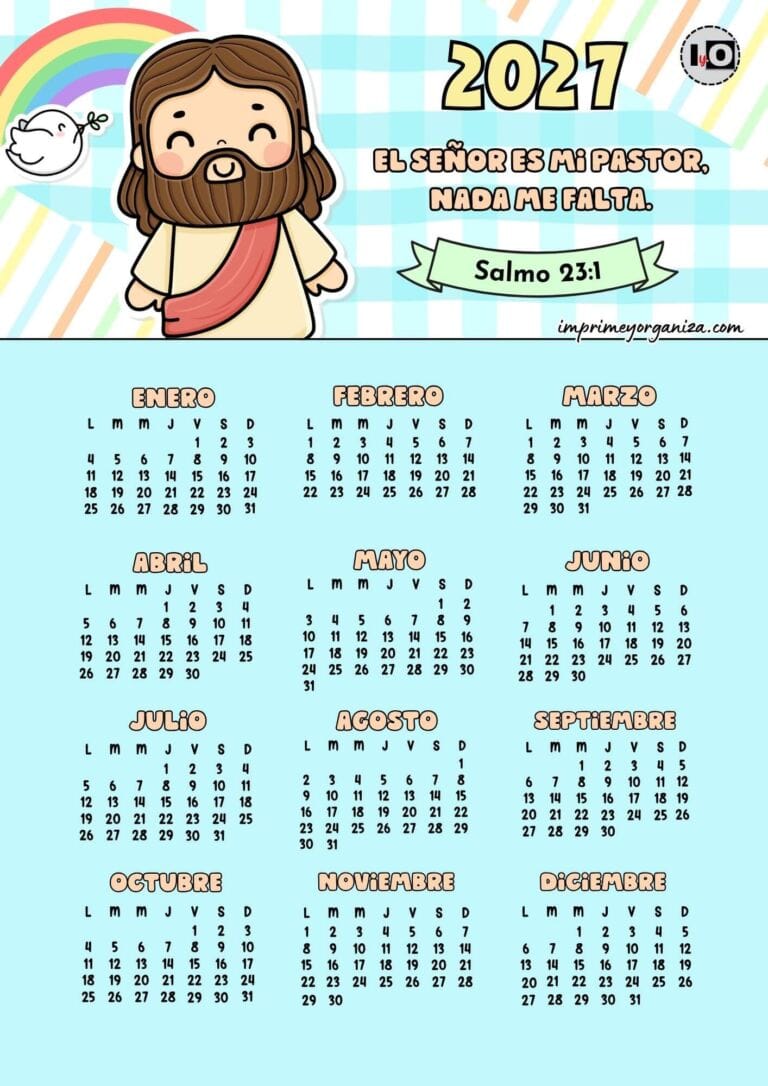 Calendario anual 2027 versículo azul