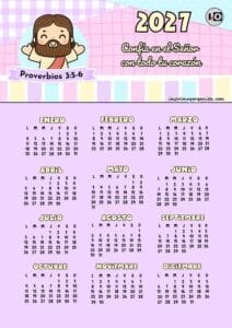 Calendario anual 2027 versículo lila