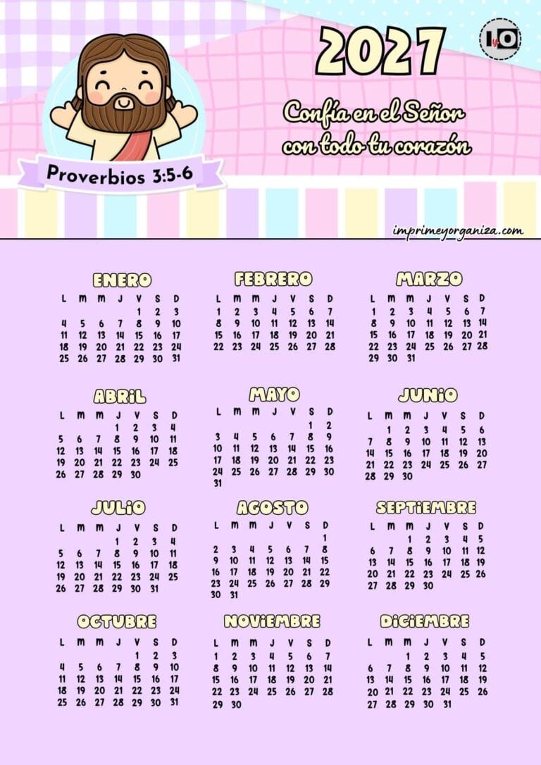 Calendario anual 2027 versículo lila