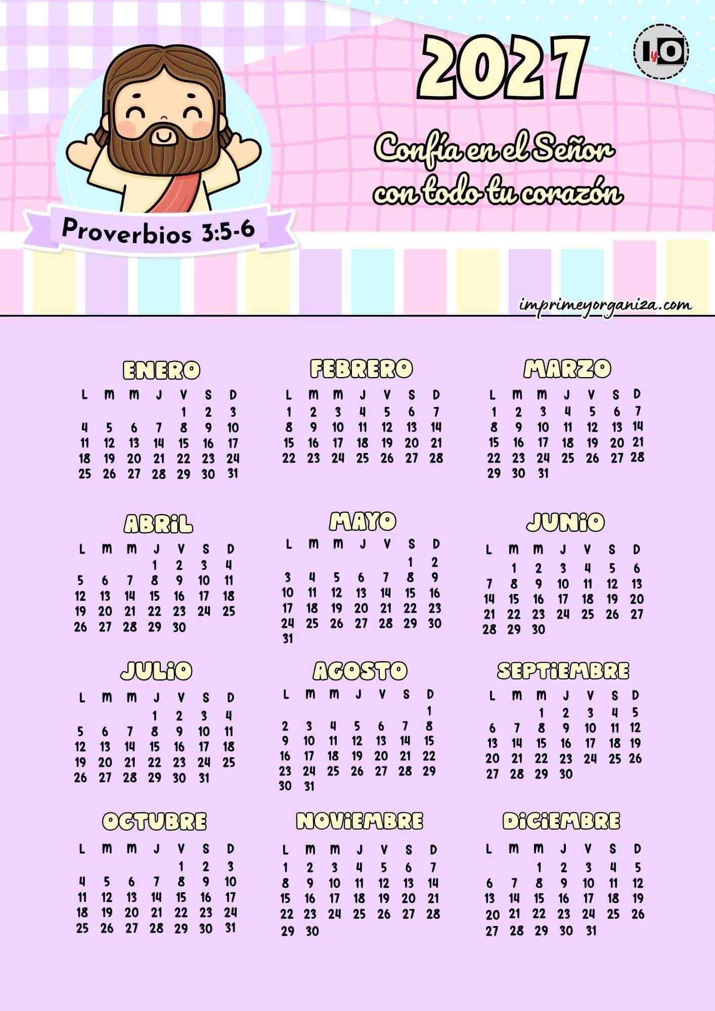 Calendario anual 2027 versículo lila
