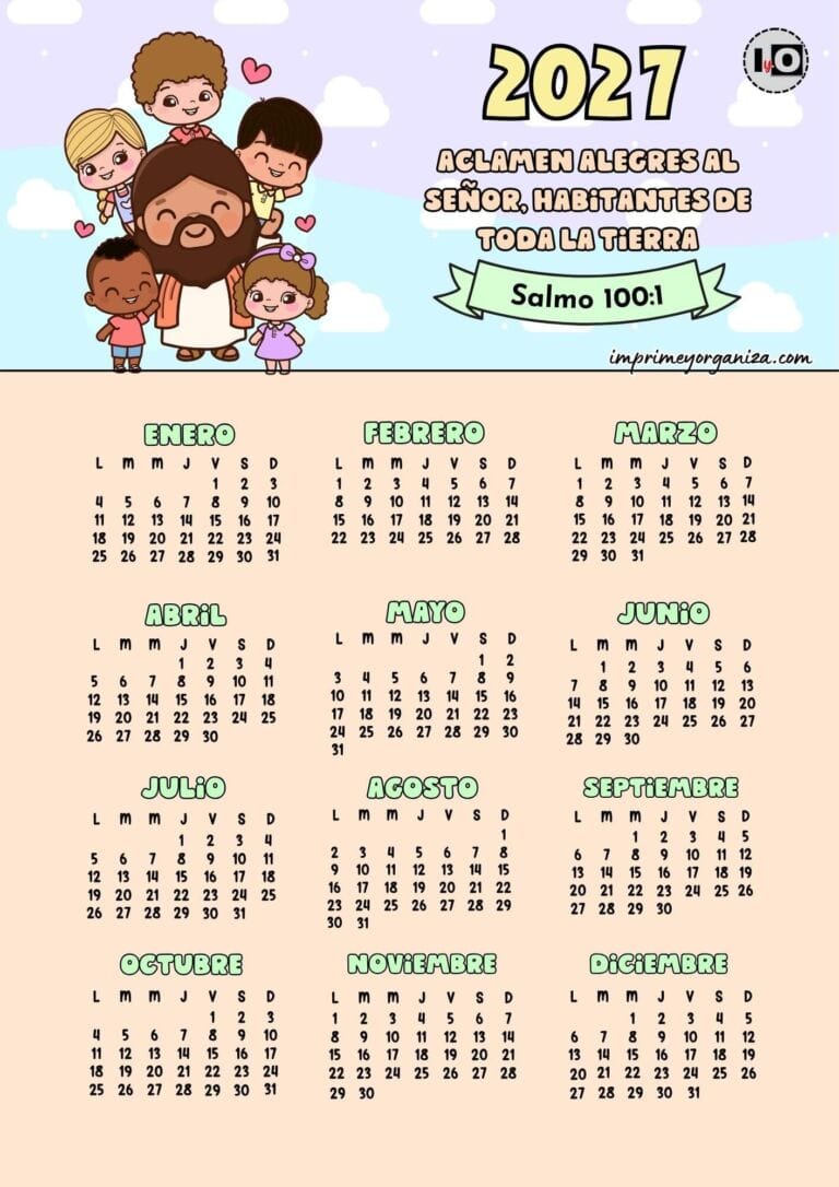 Calendario anual 2027 versículo naranja