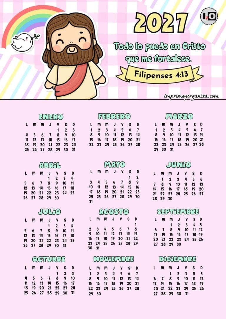 Calendario anual 2027 versículo rosa