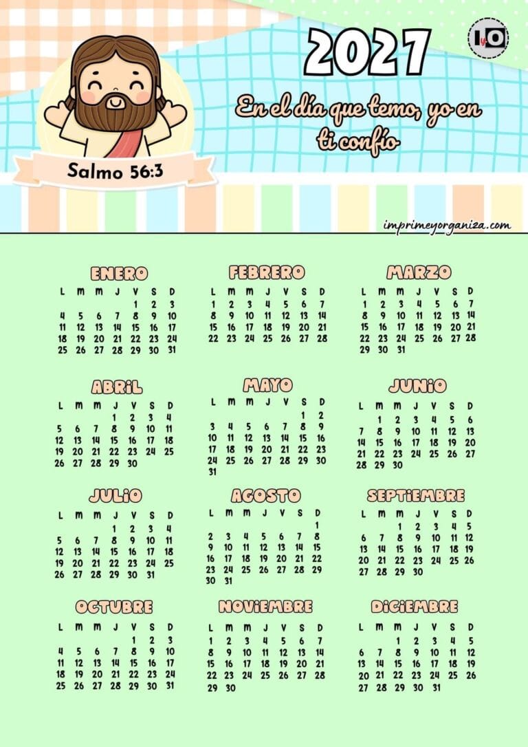 Calendario anual 2027 versículo verde