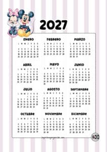 Calendario de 2027 Mickey y Minnie