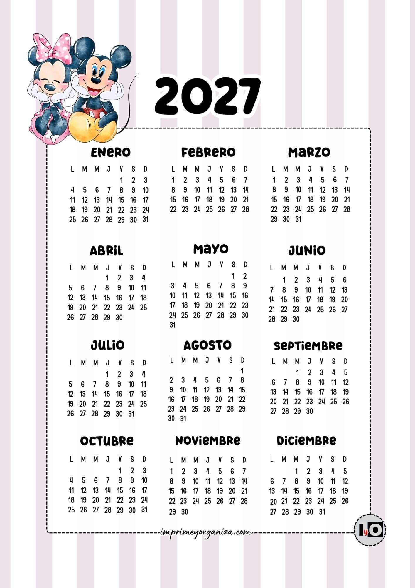 Calendario de 2027 Mickey y Minnie