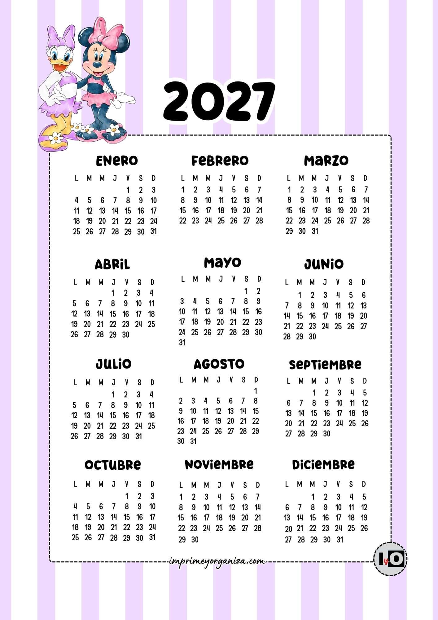 Calendario de 2027 Minnie y Daisy