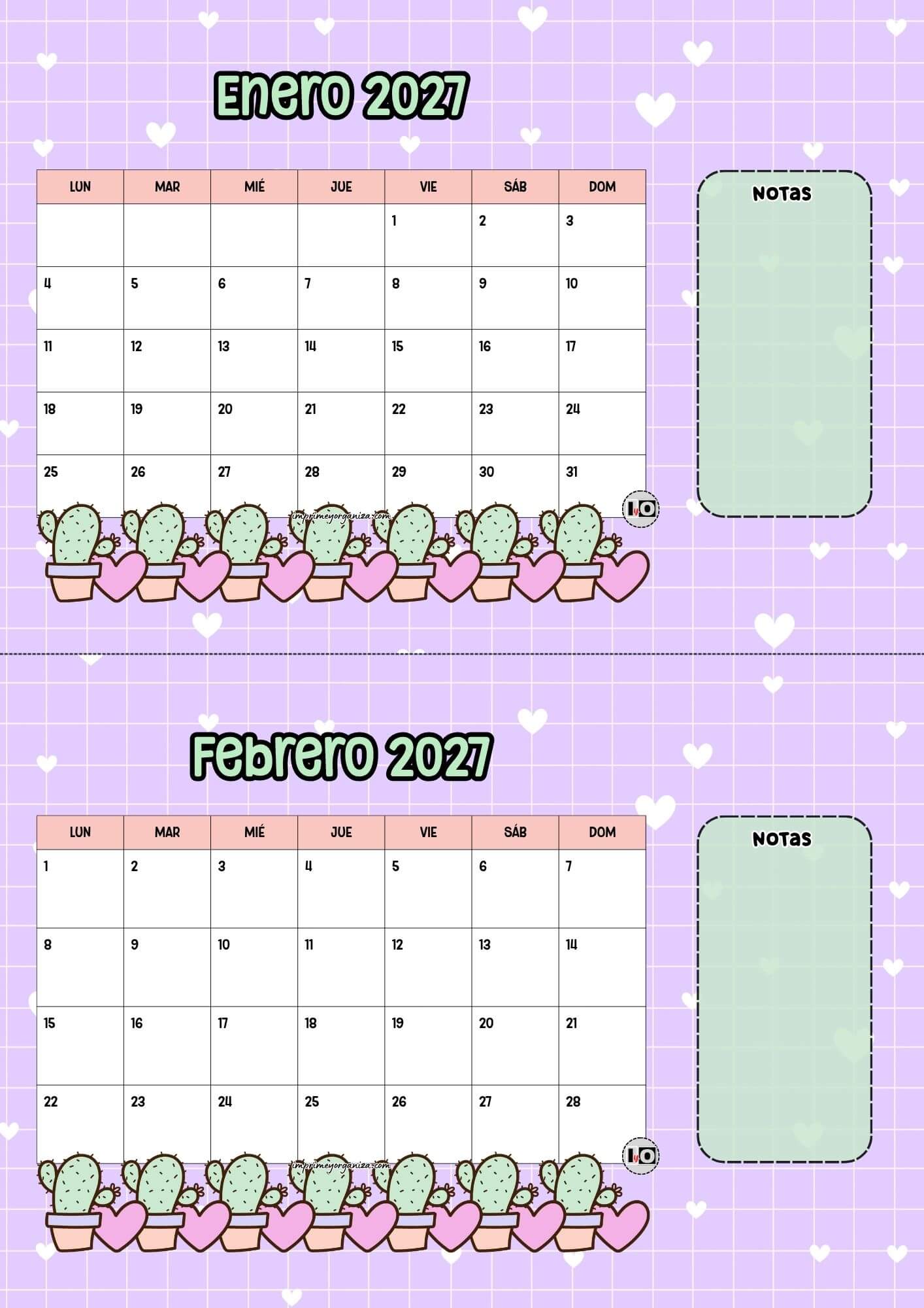Calendario escritorio 2027 Cactus