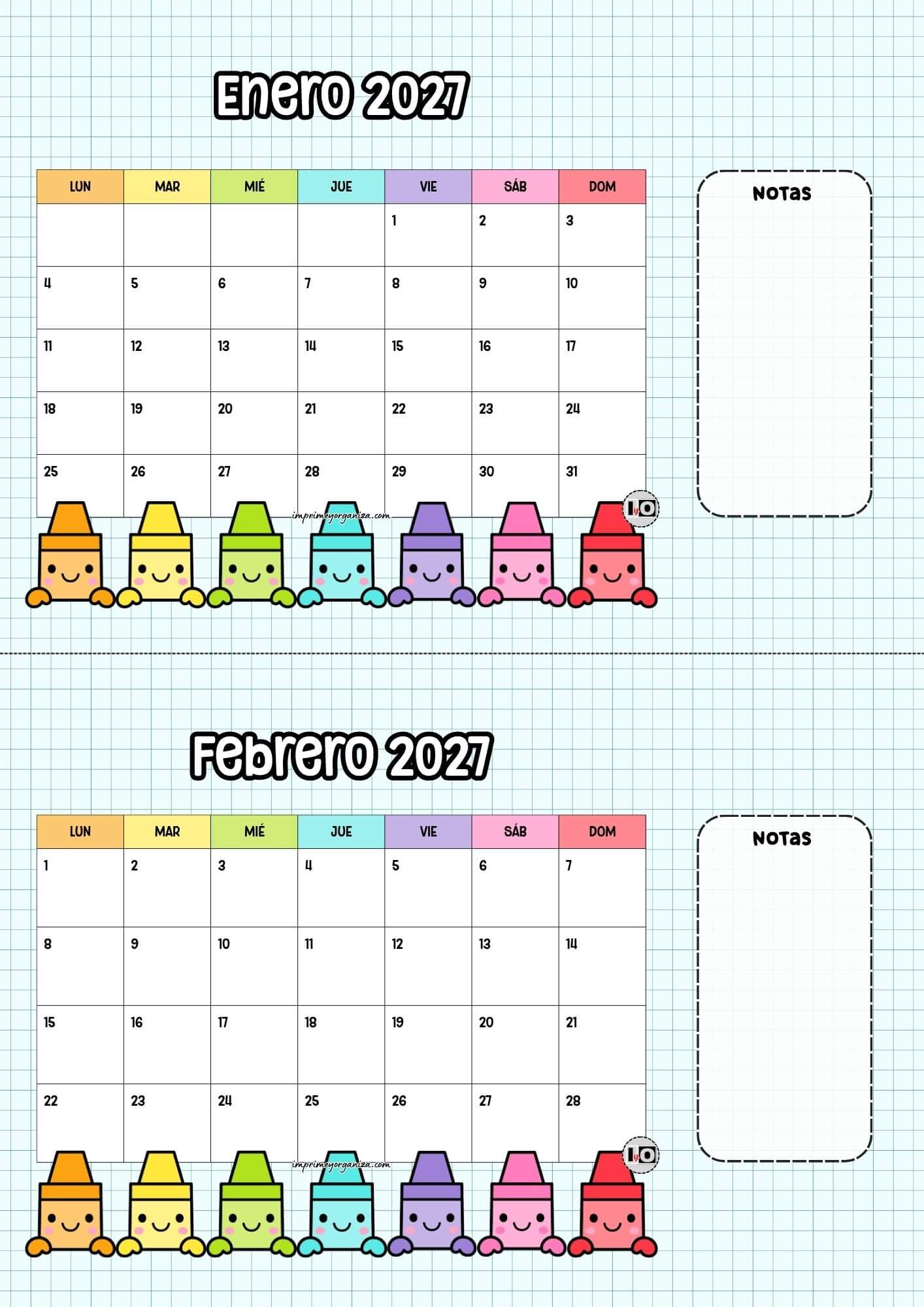 Calendario escritorio 2027 Crayolas