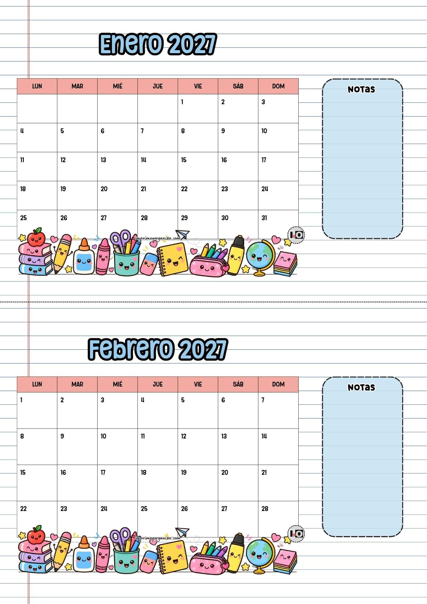 Calendario escritorio 2027 Escolar