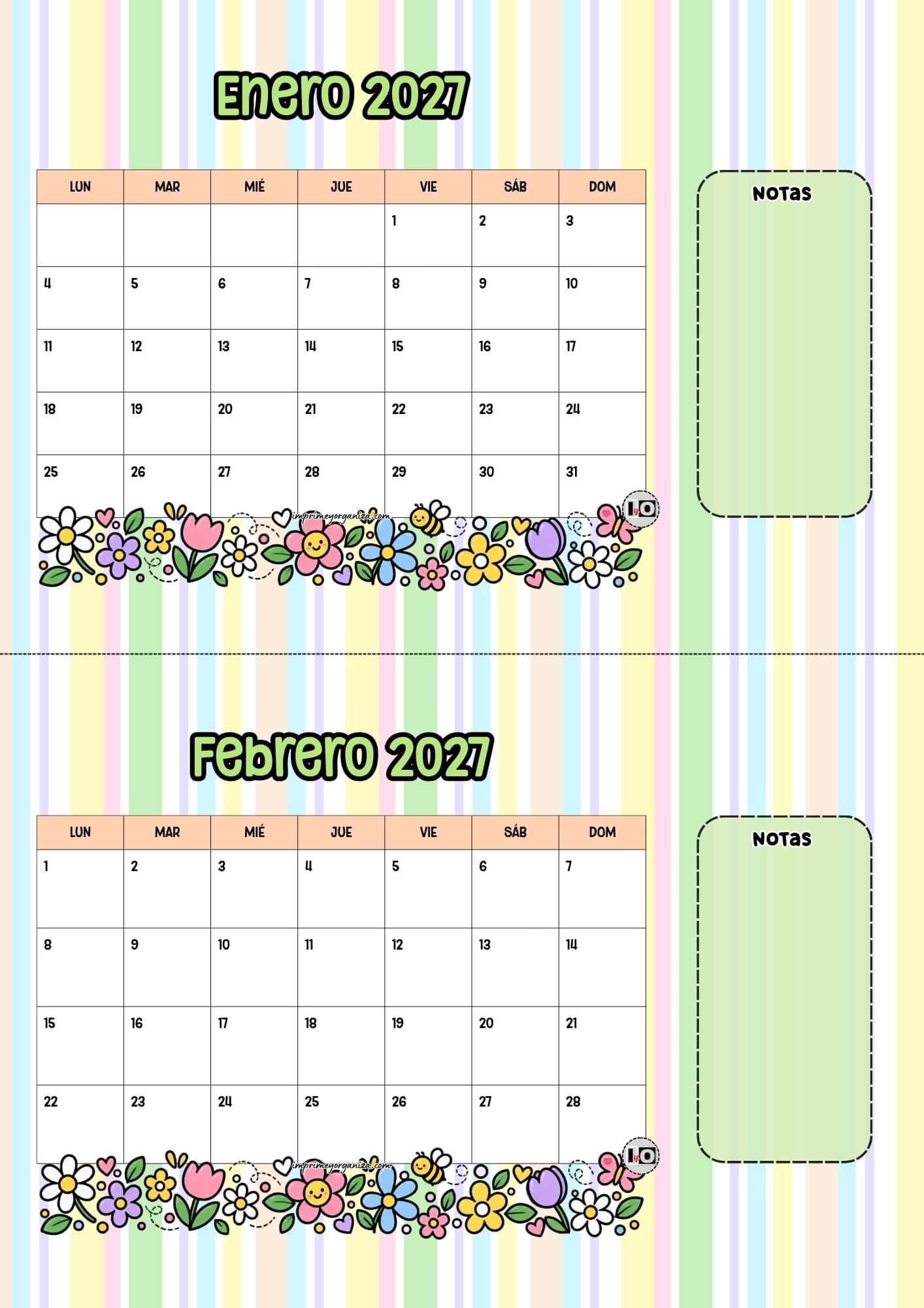 Calendario escritorio 2027 Florecillas