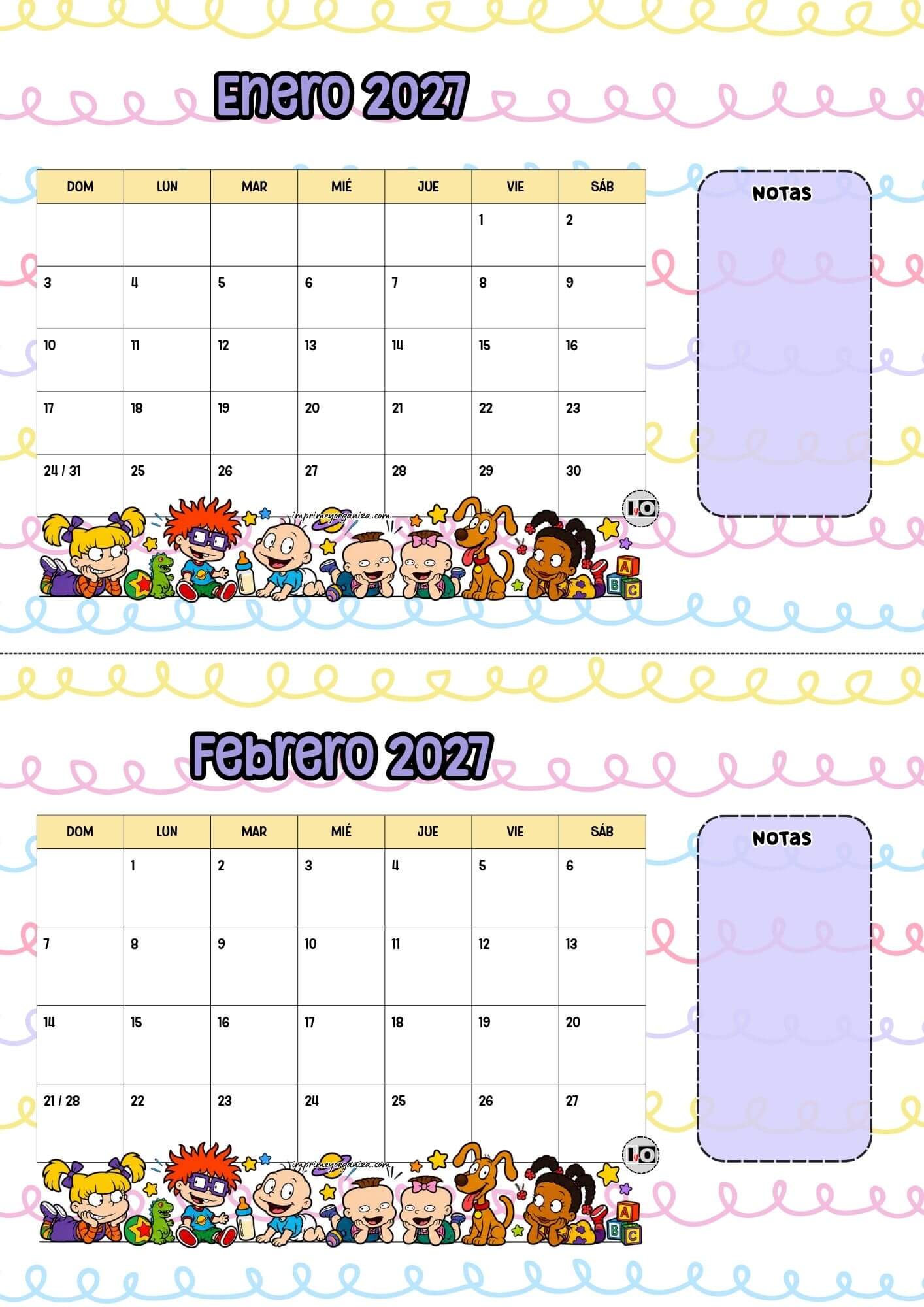 Calendario escritorio 2027 Rugrats Inicio Domingo