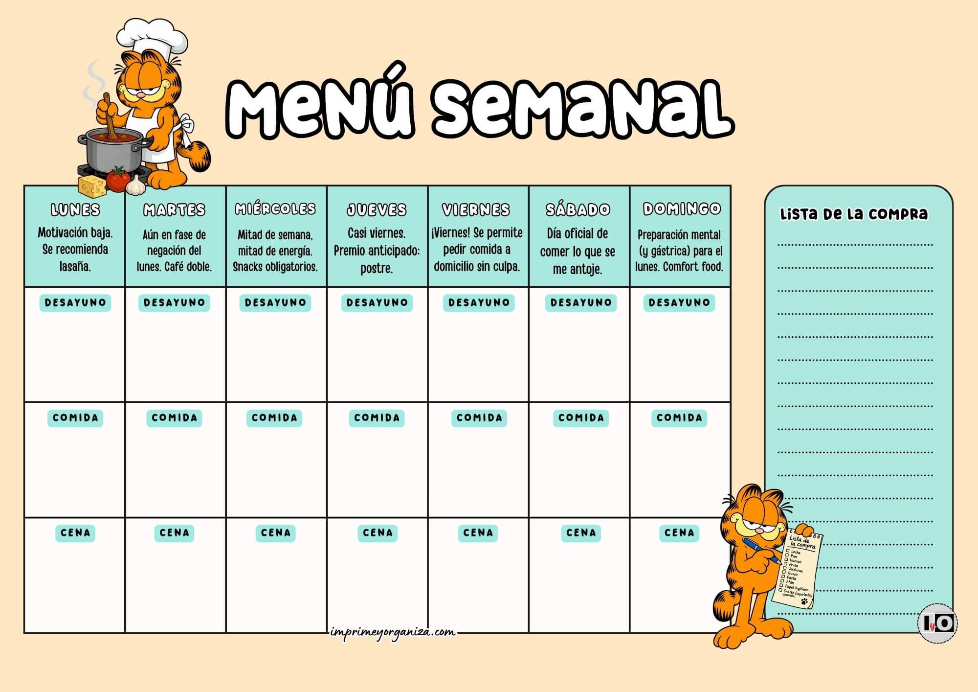 Menús 3 comidas Garfield