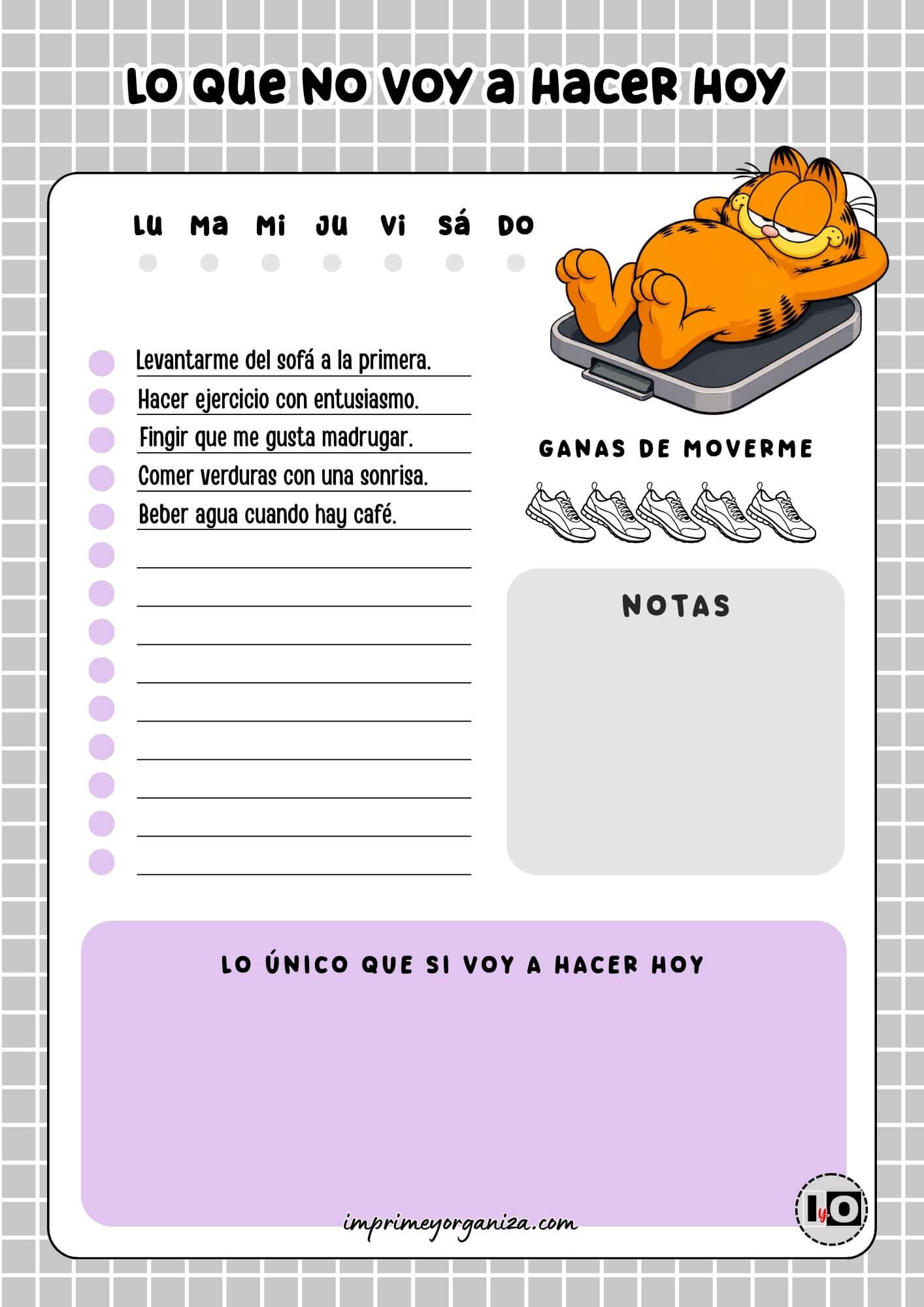 Planificador Diario Garfield Pereza Salud Gris
