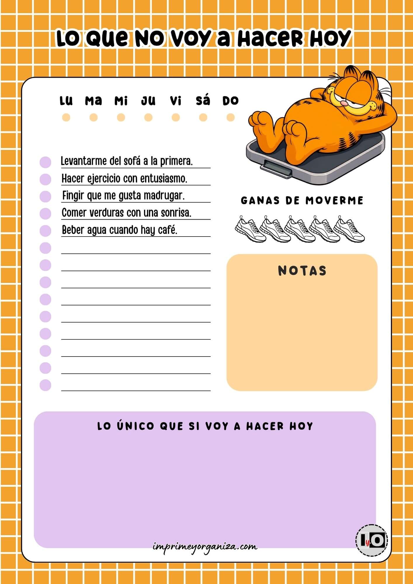 Planificador Diario Garfield Pereza Salud