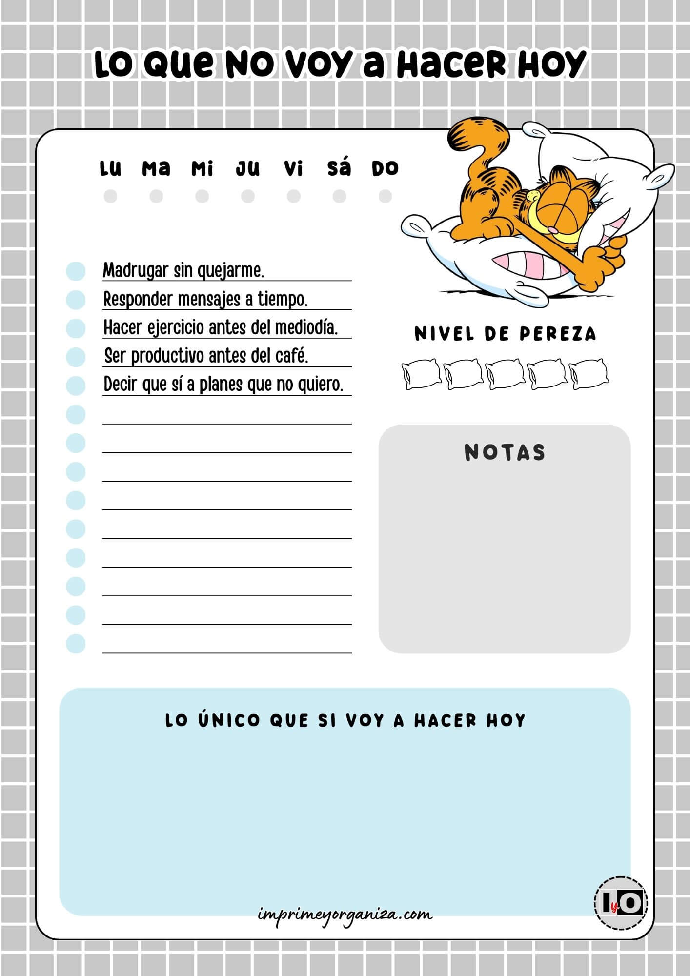 Planificador Diario Garfield Pereza Total Gris