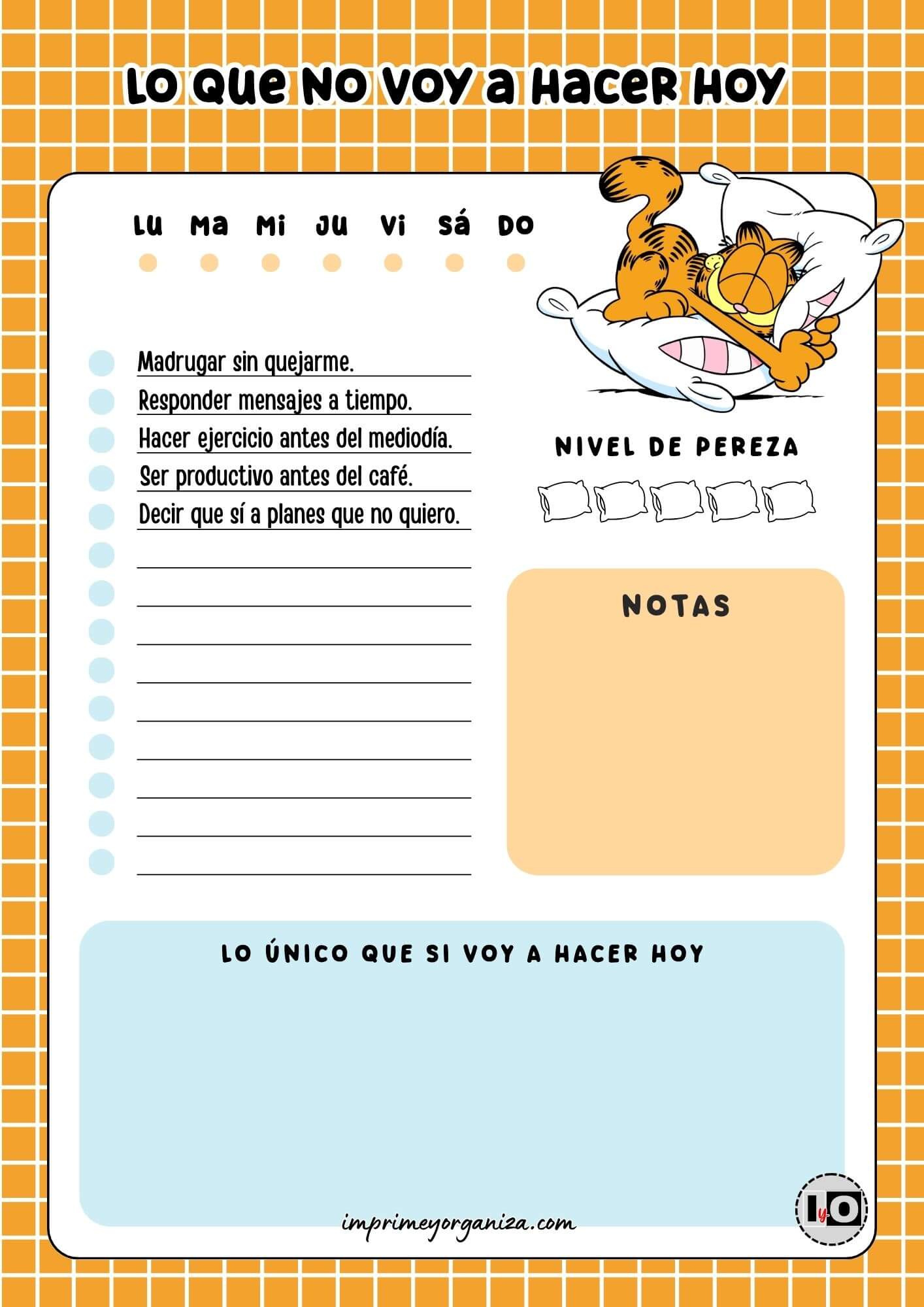 Planificador Diario Garfield Pereza Total