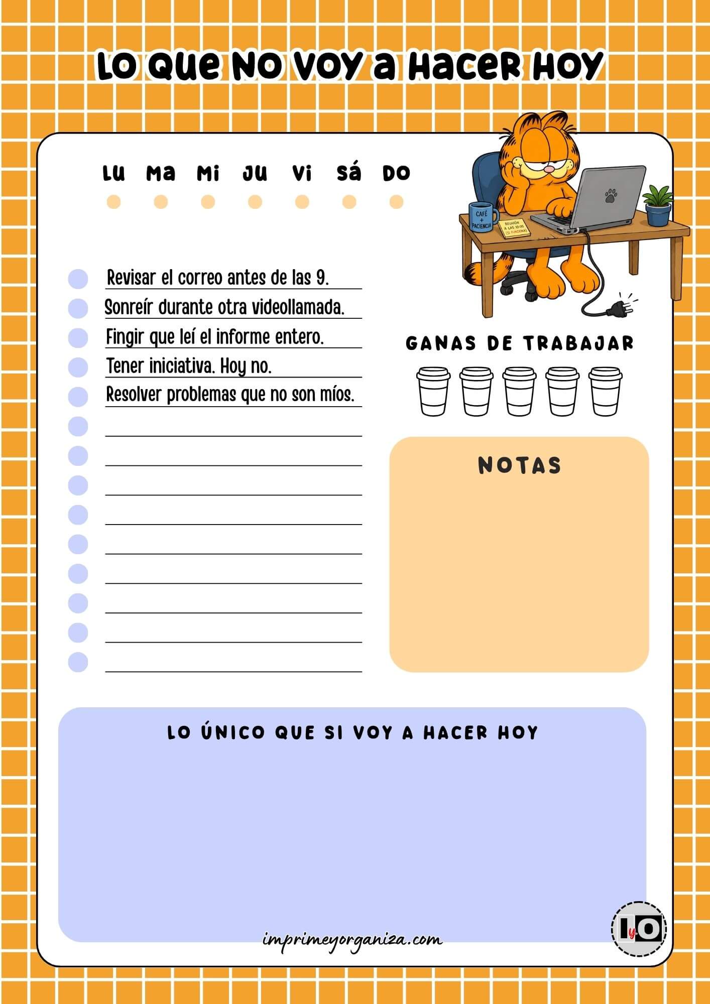 Planificador Diario Garfield Pereza Trabajo