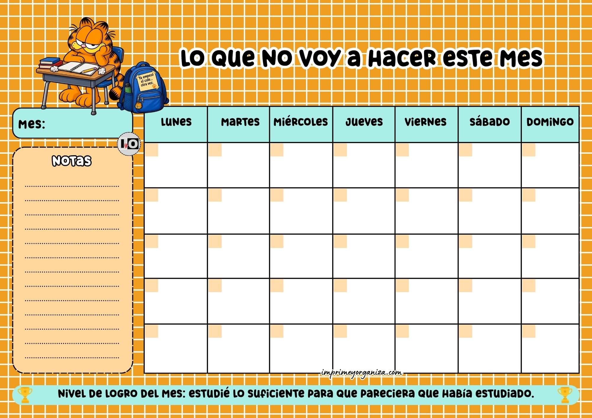 Planificador Mensual Pereza Estudiantes
