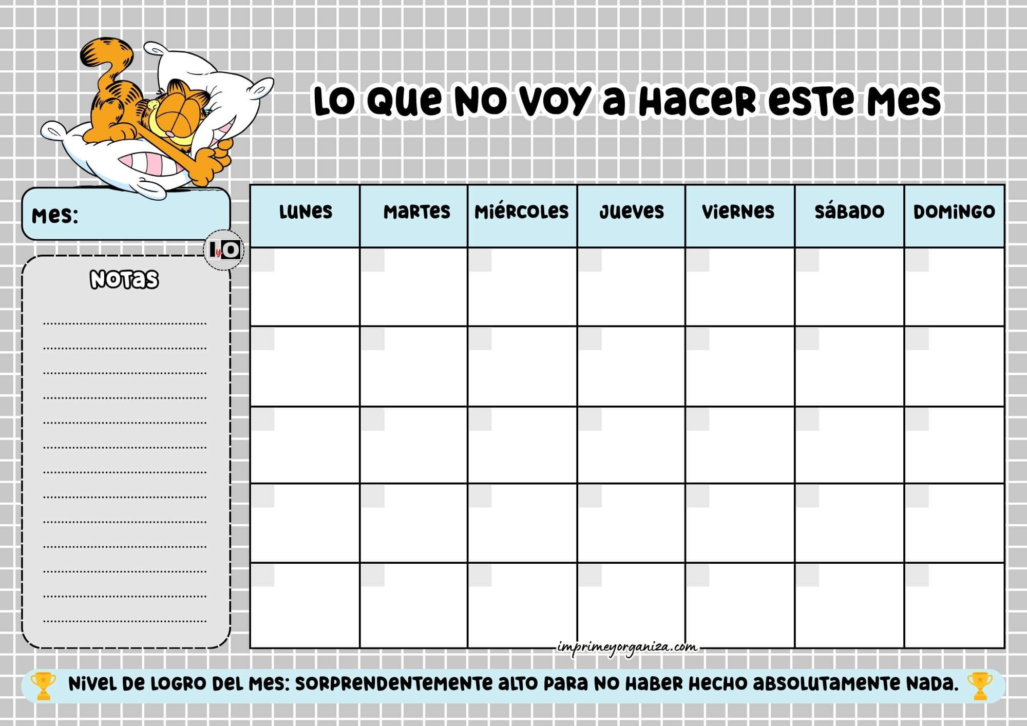 Planificador Mensual Pereza Total Gris