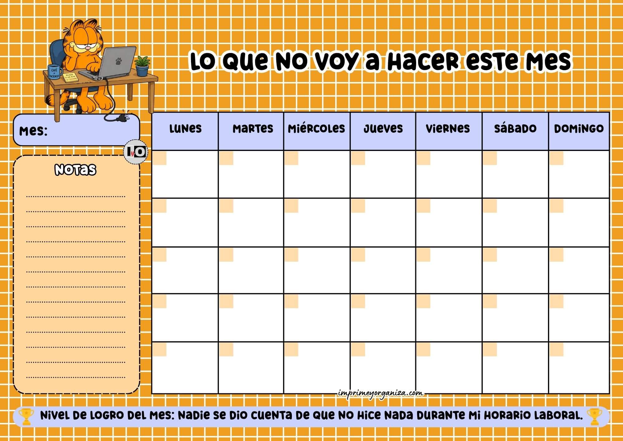 Planificador Mensual Pereza Trabajo