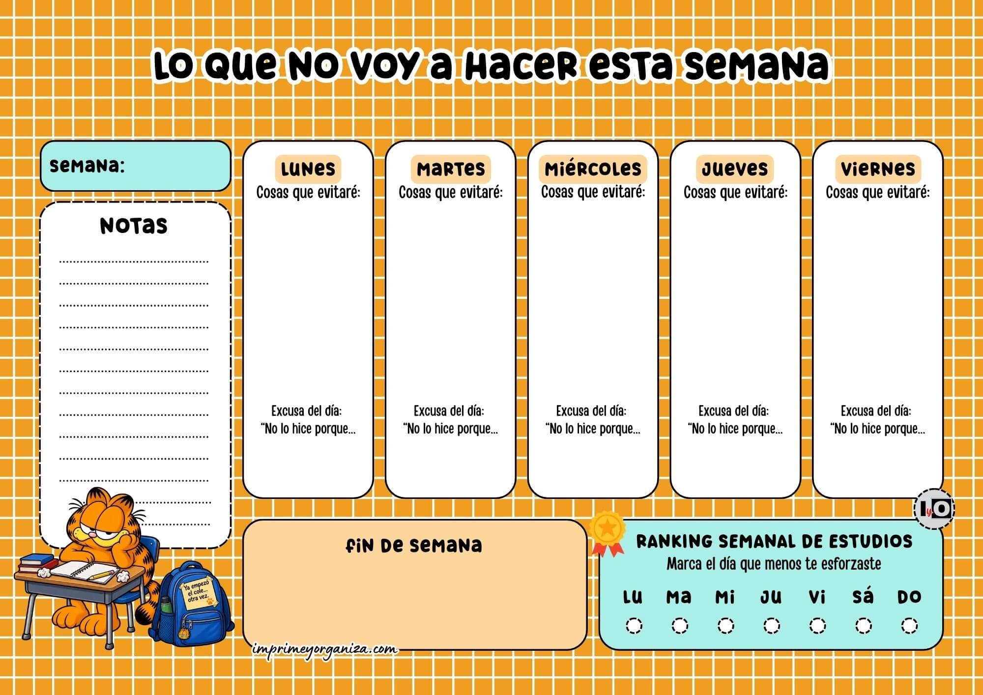 Planificador Semanal Pereza Estudiantes