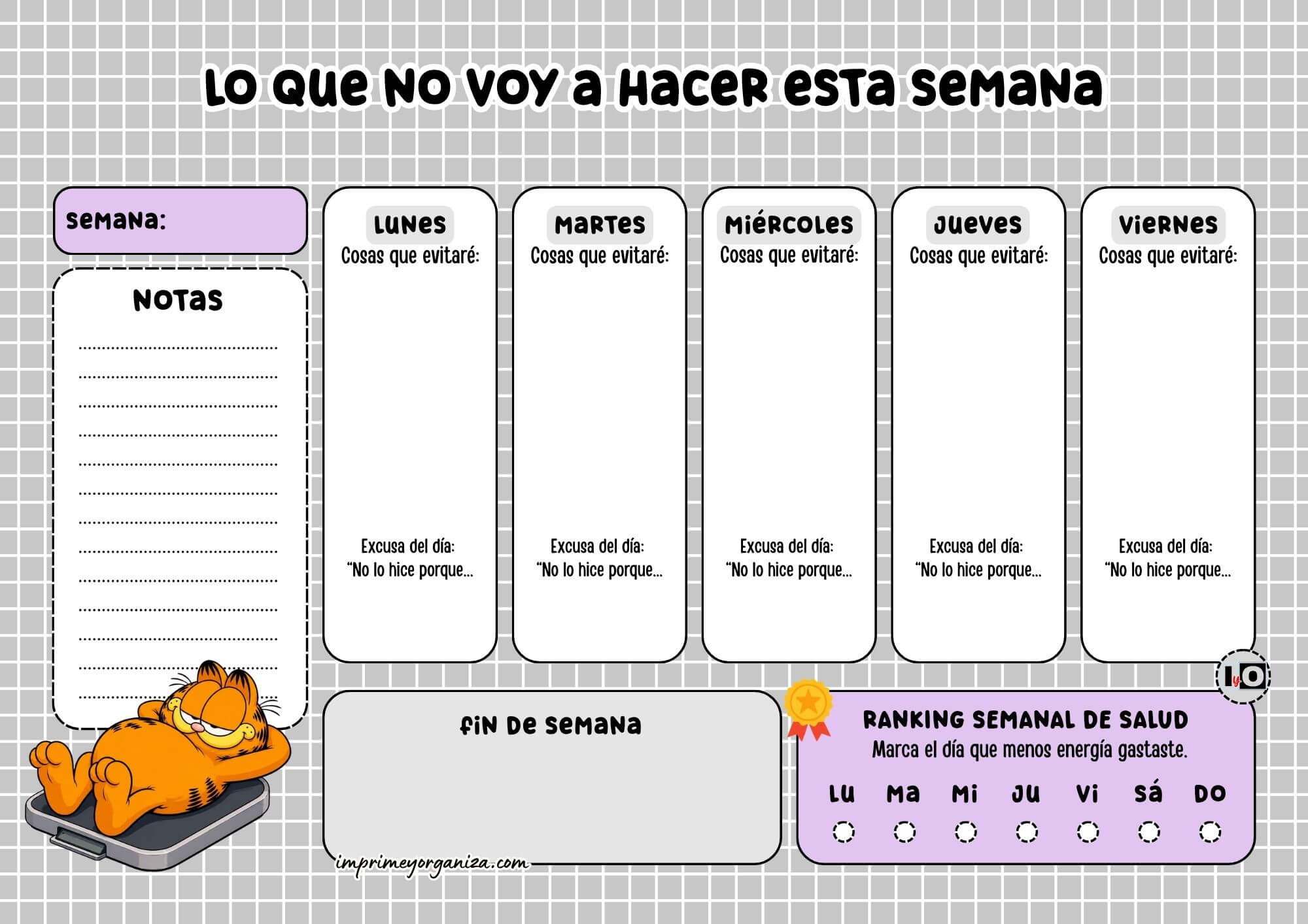 Planificador Semanal Pereza Salud Gris