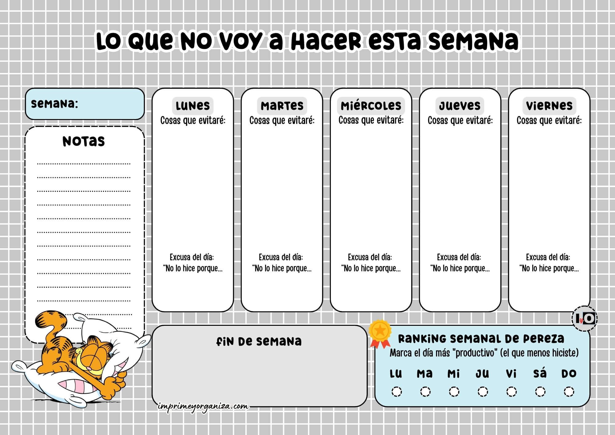 Planificador Semanal Pereza Total Gris