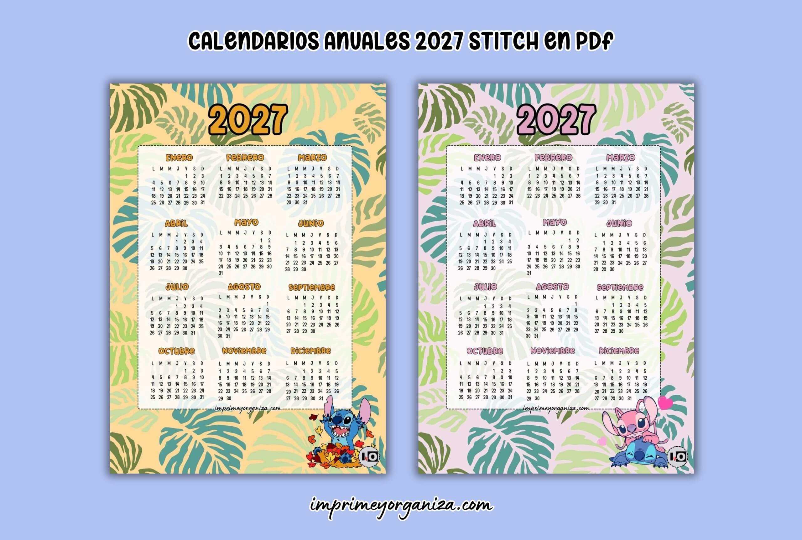 calendarios anuales 2027 de Stitch para imprimir en PDF gratis