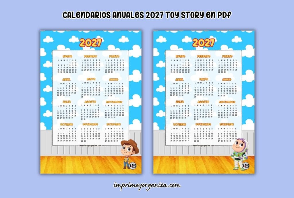 calendarios anuales de personajes Sanrio infantiles 2027 para imprimir en PDF gratis