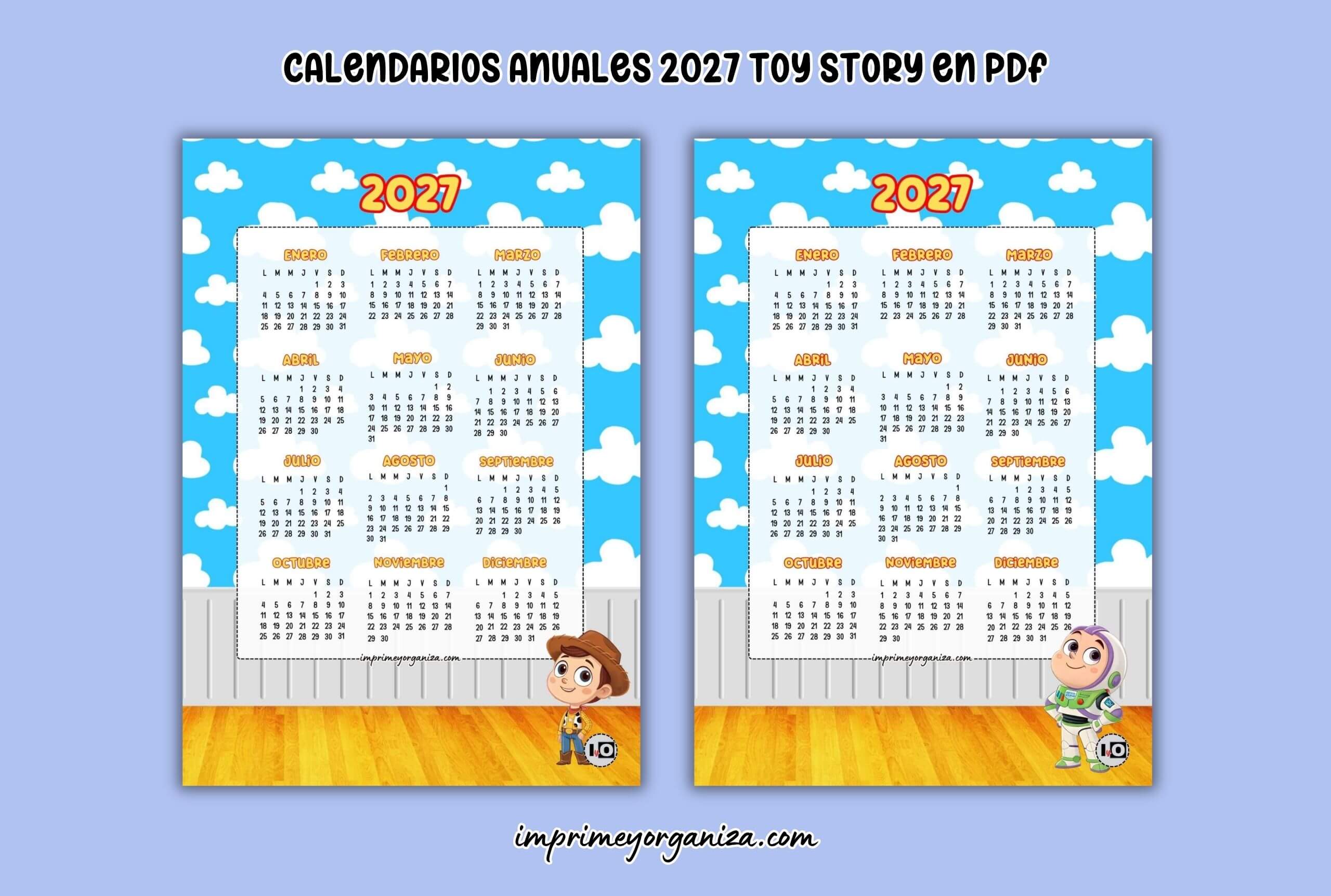 calendarios anuales de personajes Sanrio infantiles 2027 para imprimir en PDF gratis