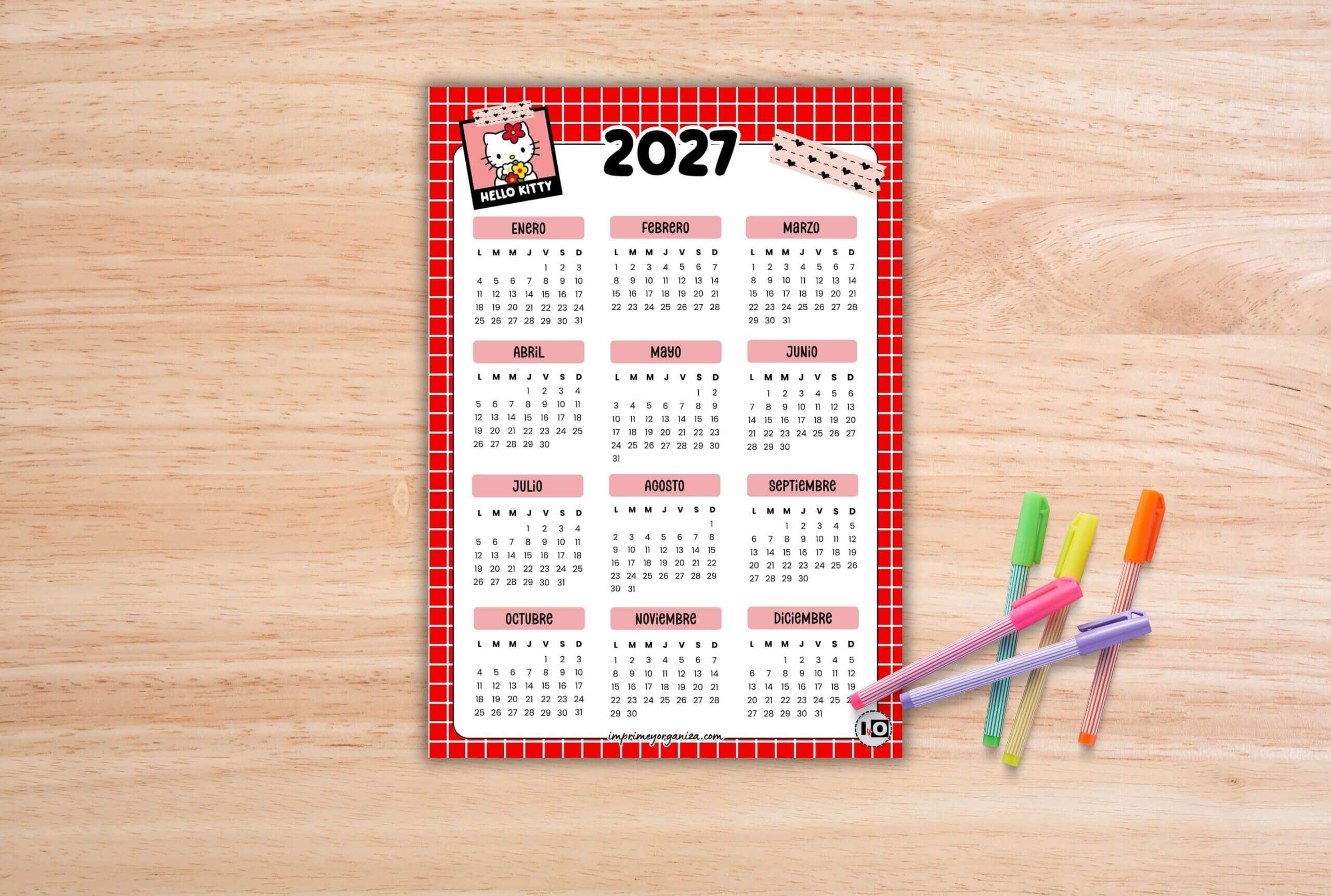 calendarios anuales de personajes infantiles 2027 para imprimir en PDF gratis