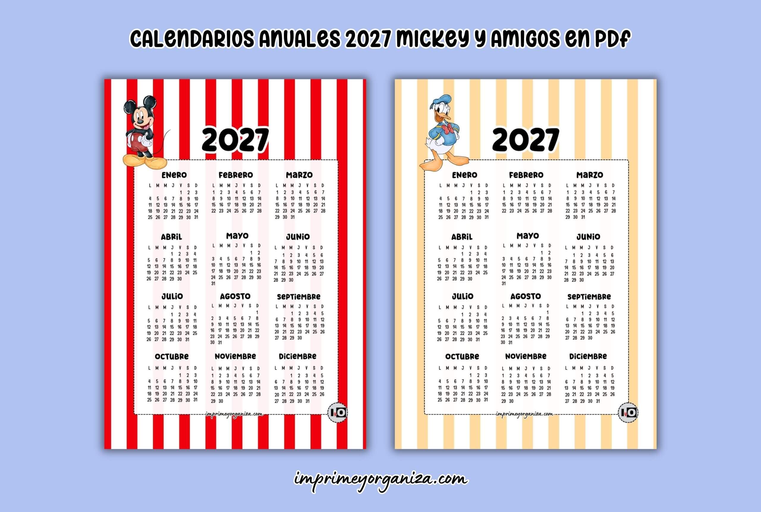calendarios anuales infantiles 2027 de mickey mouse y sus amigos imprimir en PDF gratis
