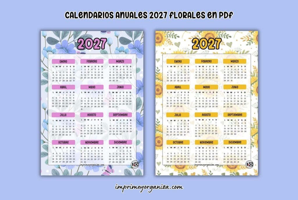 los mejores calendarios anuales florales de 2027 para imprimir en PDF gratis
