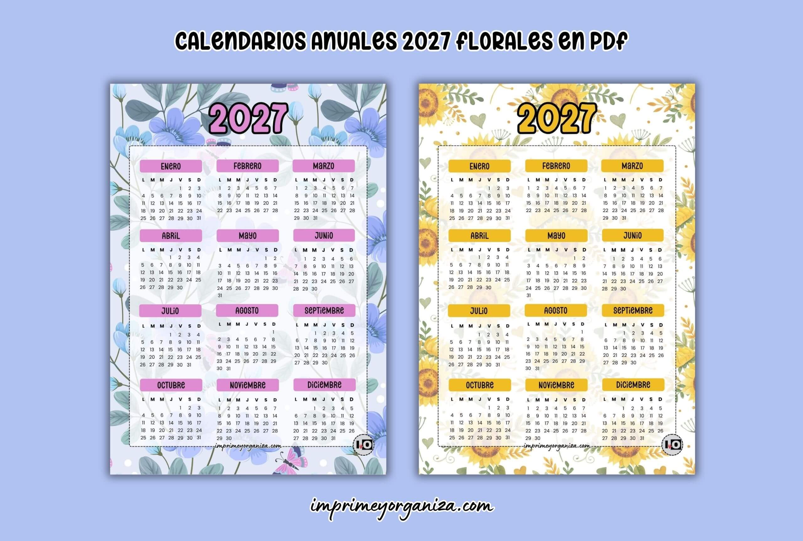 los mejores calendarios anuales florales de 2027 para imprimir en PDF gratis