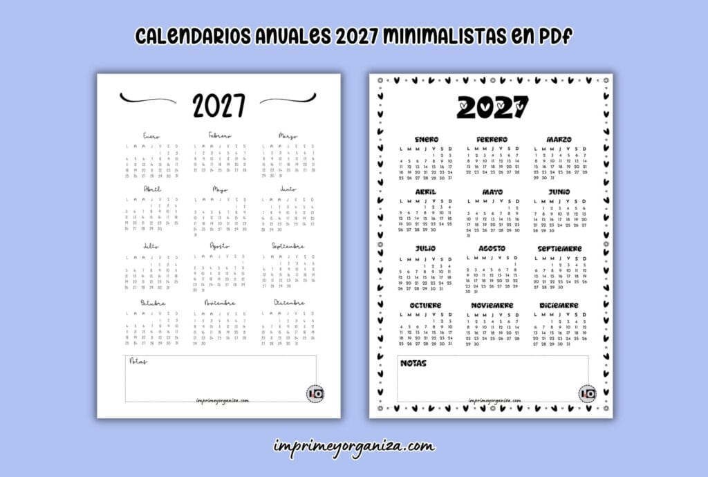 los mejores calendarios anuales minimalistas de 2027 para imprimir en PDF gratis