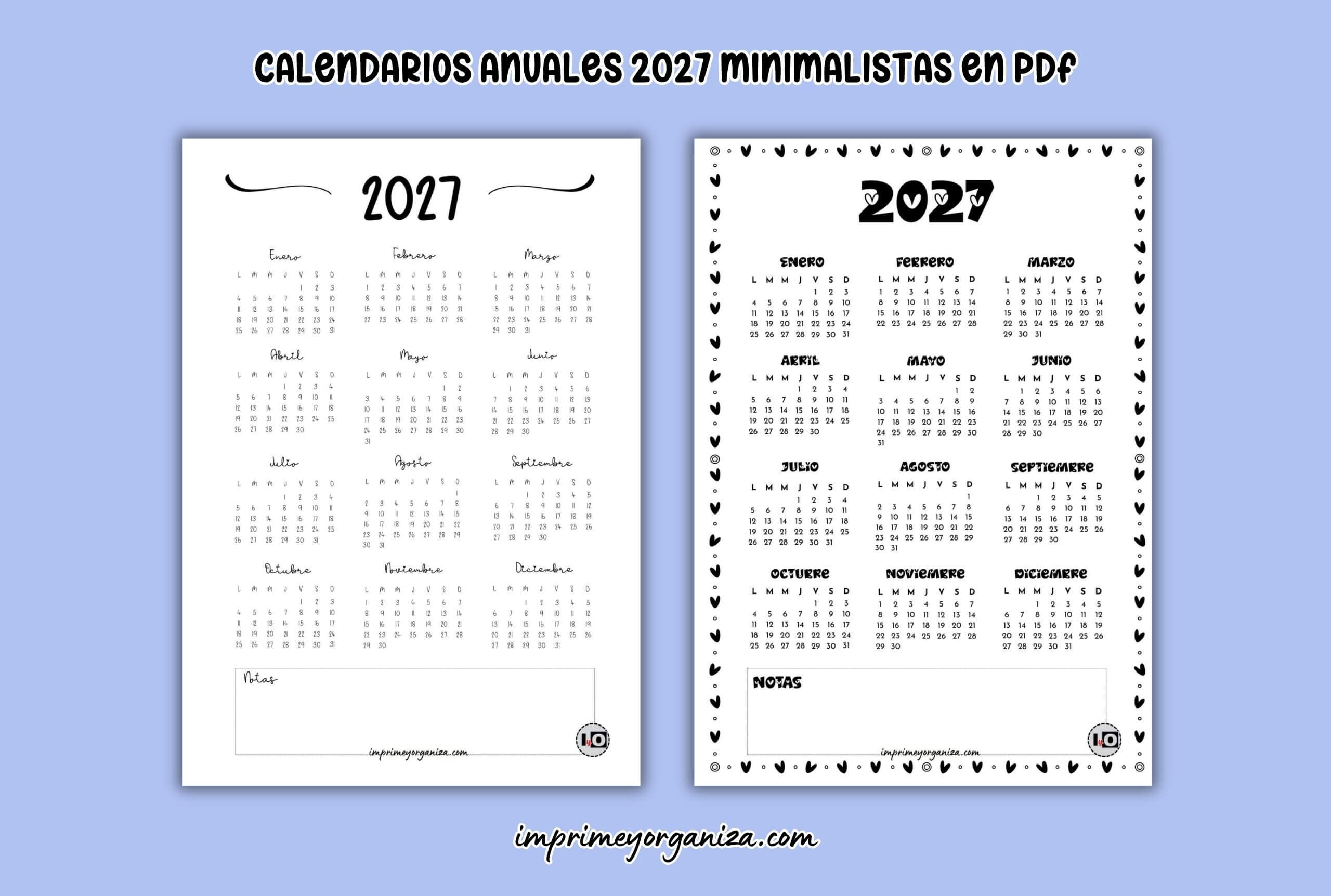 los mejores calendarios anuales minimalistas de 2027 para imprimir en PDF gratis