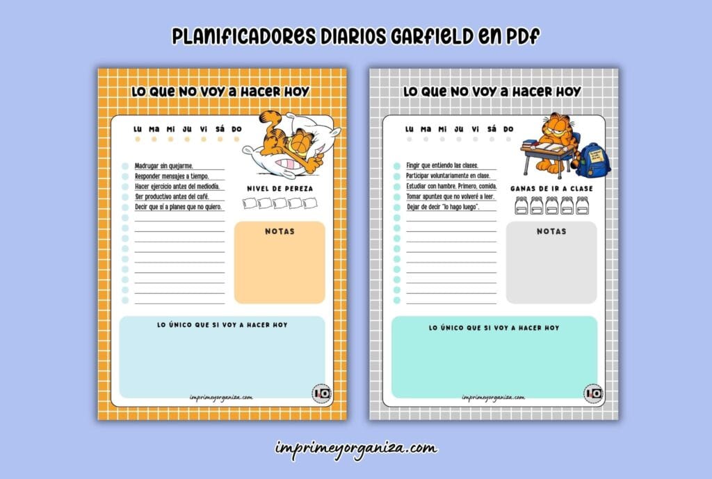 planificadores diarios de garfield para imprimir en PDF gratis