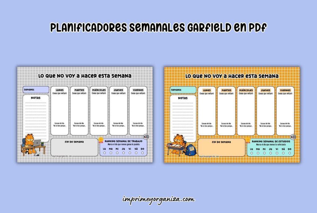 planificadores semanales garfield pereza para imprimir en PDF gratis (1)