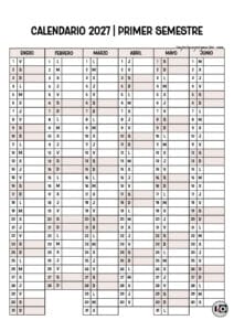 Calendario 2027 Semestral Fines de Semana Sombreados