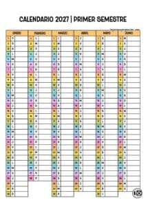 Calendario 2027 Semestral Pastel