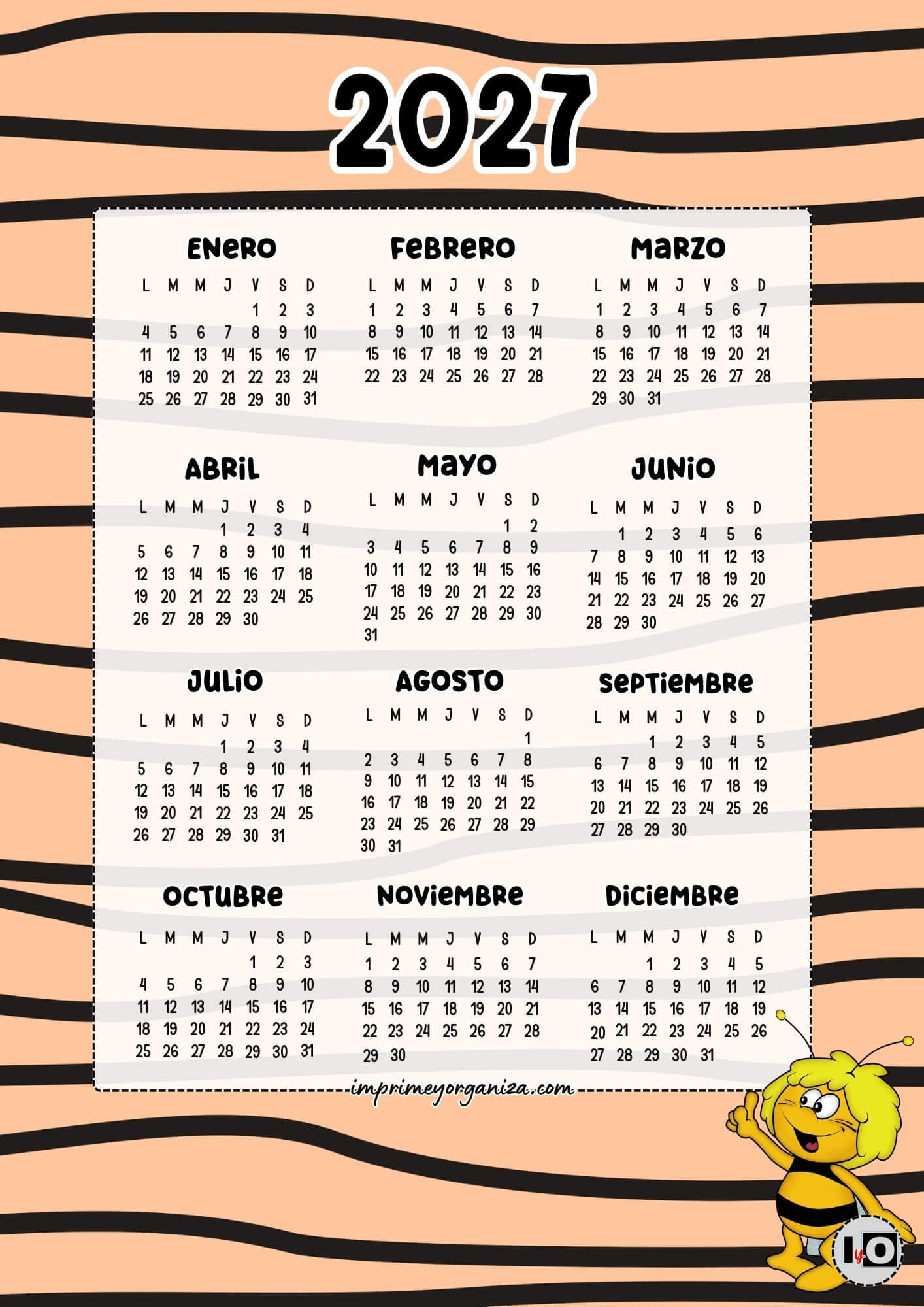 Calendario Anual 2027 Abeja Maya
