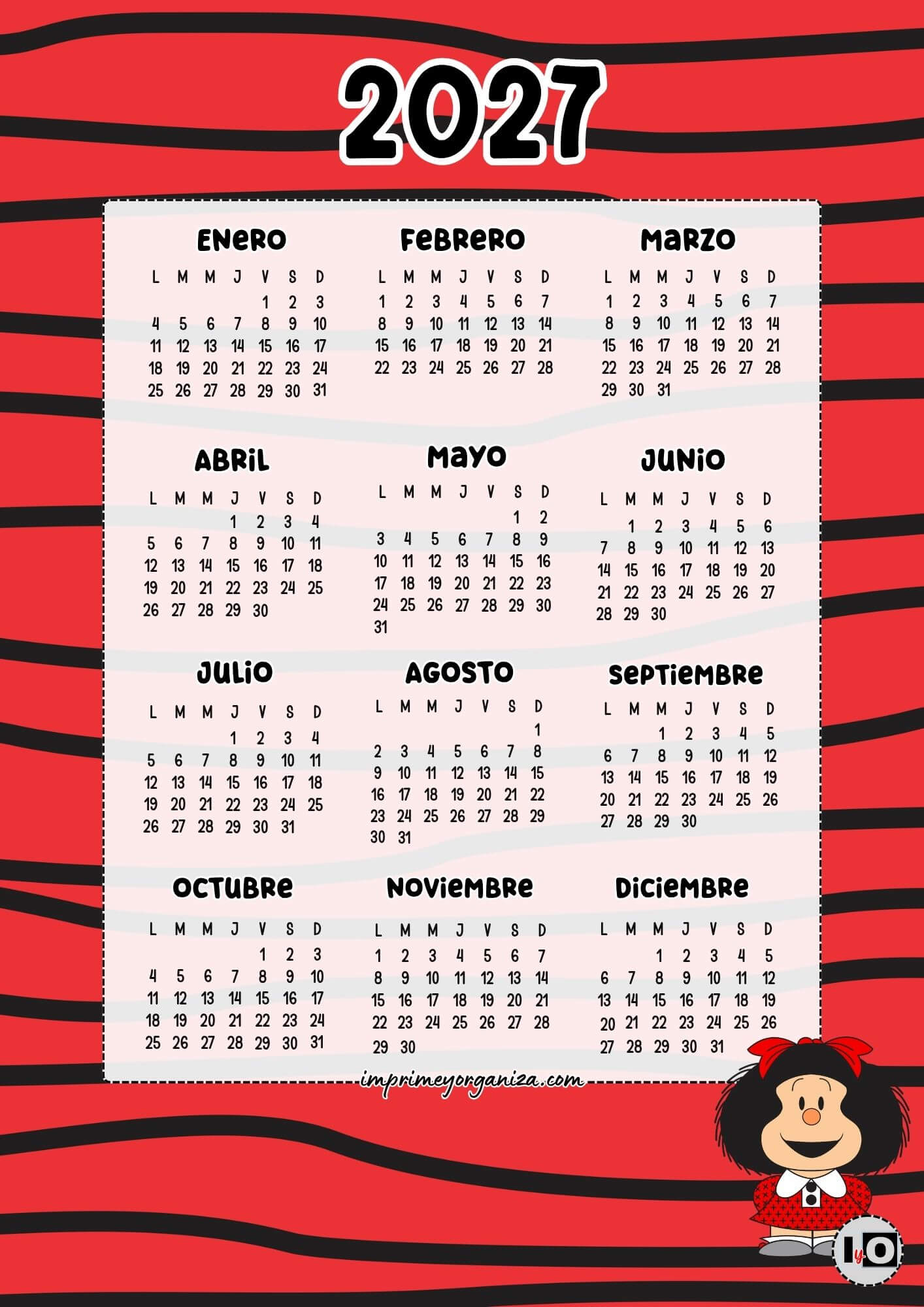 Calendario Anual 2027 Mafalda